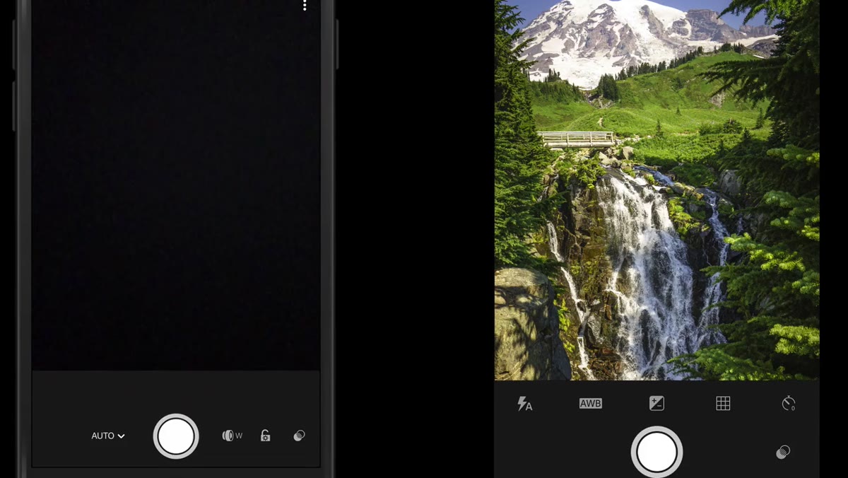 Professional mode controls showing shutter speed, ISO, and exposure
