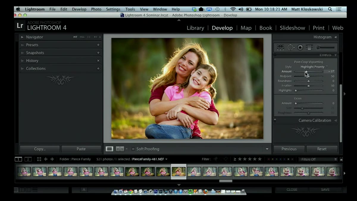 Vignetting slider being adjusted in Effects panel