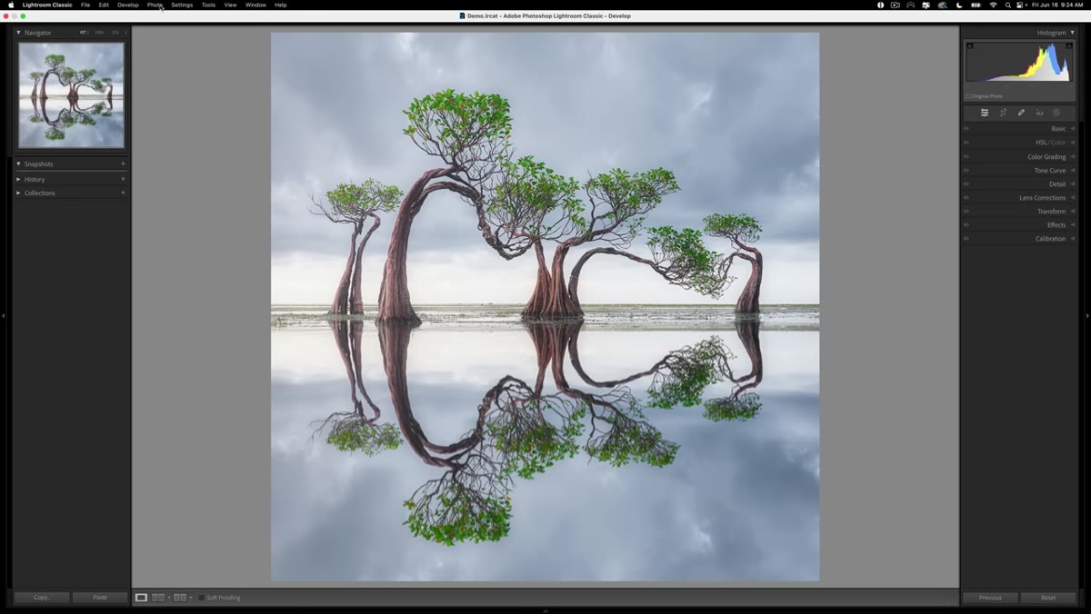Lightroom Develop module open with an Indonesia landscape photo