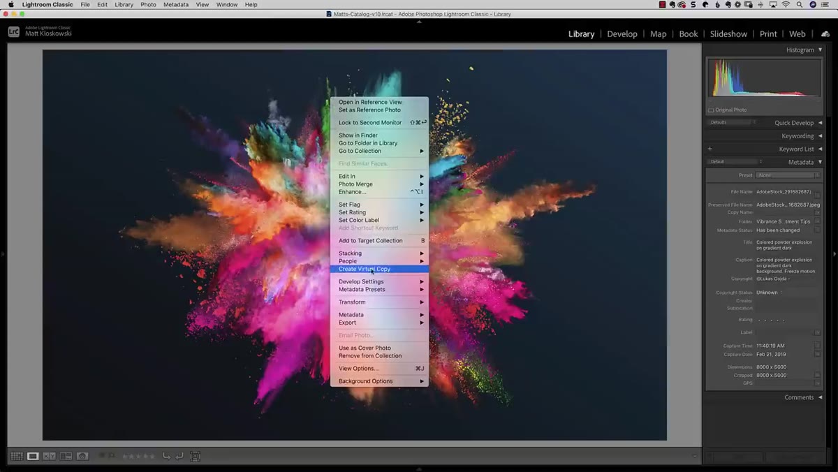 Creating multiple virtual copies of a photo in Lightroom