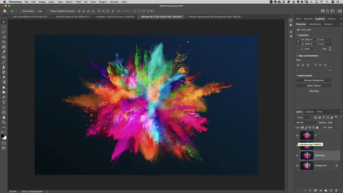 Three versions stacked in Photoshop showing color differences