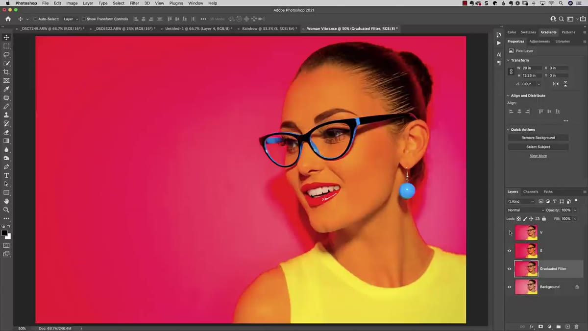 Portrait comparison showing skin tone protection in graduated filter