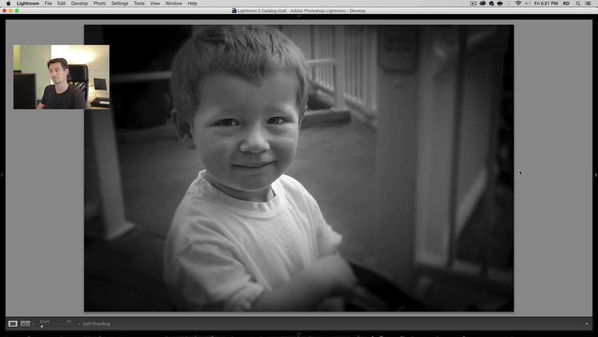 New radial filter drawn tightly around subject&rsquo;s face, mask inverted