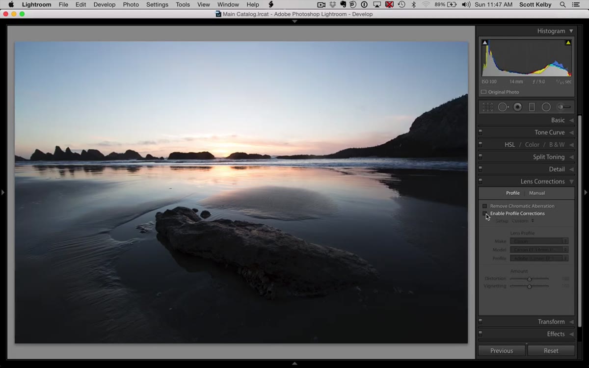 Toggling lens profile corrections on and off