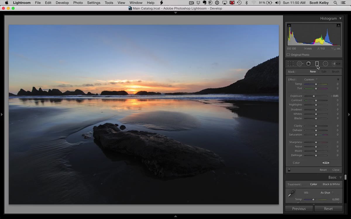 Graduated filter dragged from top of frame downward