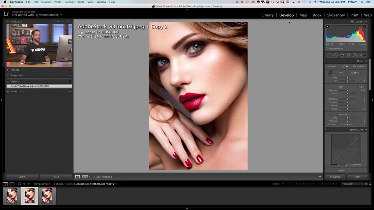 Develop module with Black and White mix panel open, sliders adjusted