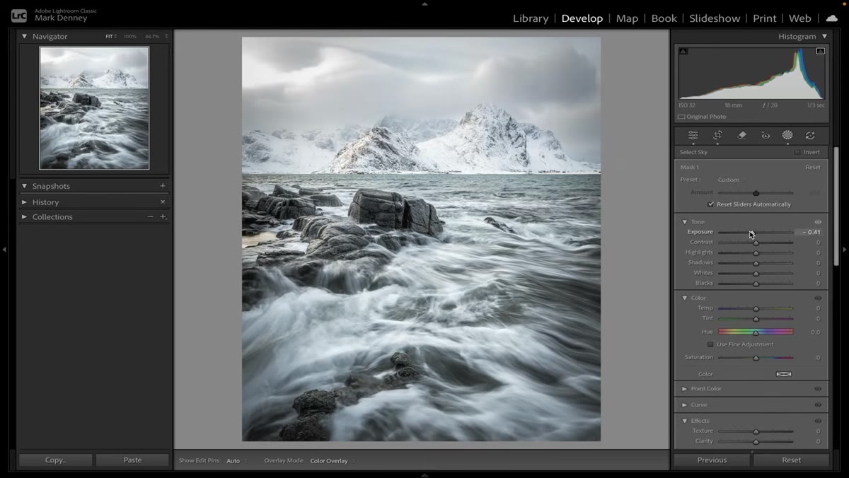 Exposure slider inside active Sky mask adjustment