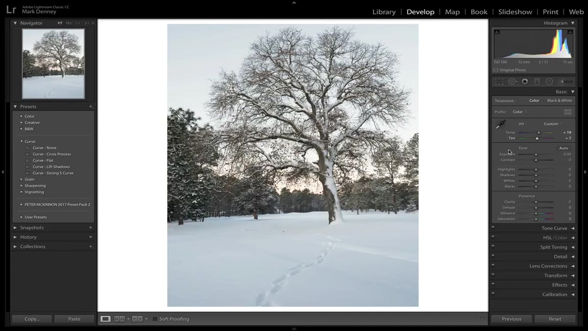 Exposure slider with threshold clipping preview visible