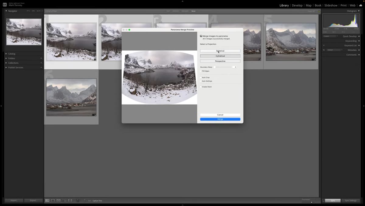 Boundary Warp slider in Panorama Merge dialog, canvas expanding