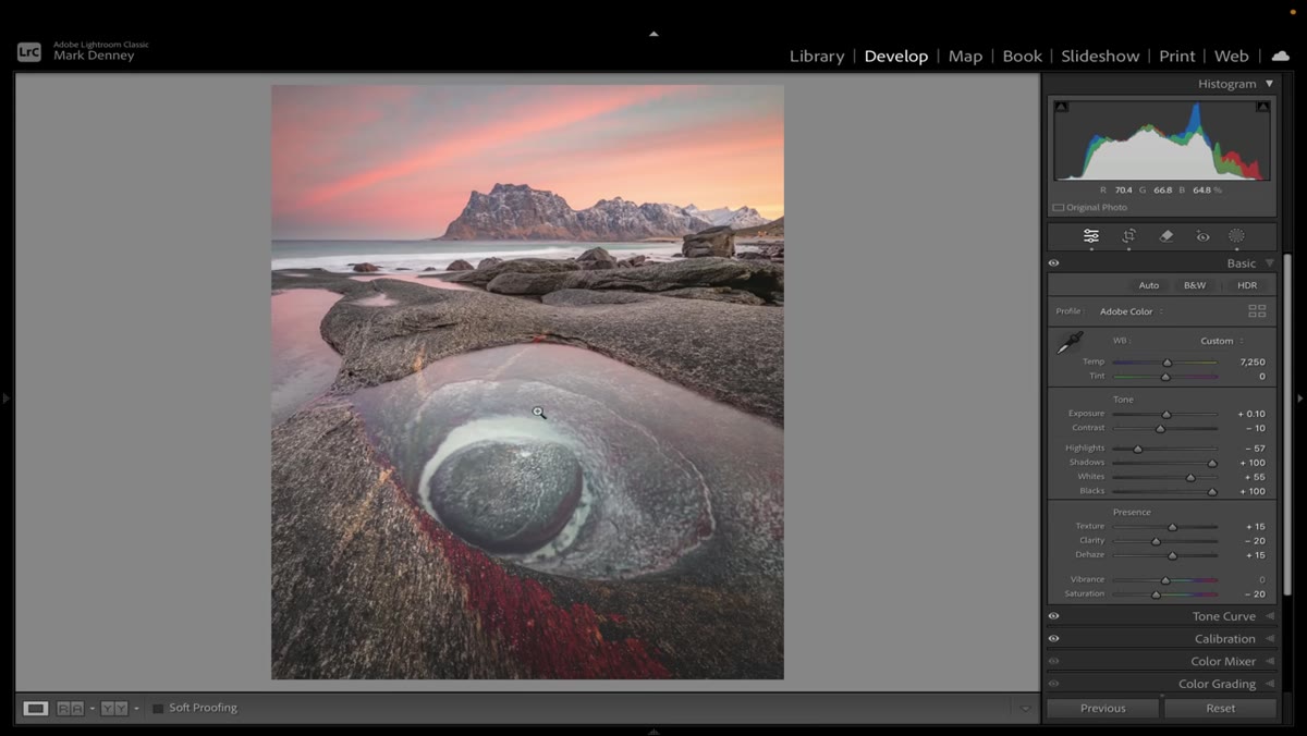 Example of an overly flat edit with lifted shadows and crushed highlights